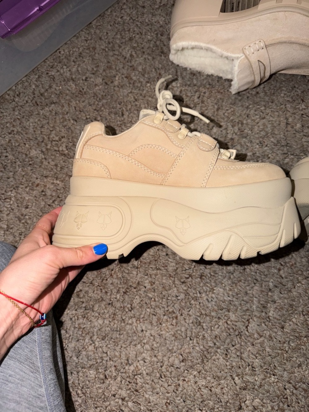 Naked Wolfe Beige Lace-Up Sneakers with Black Insole Logo - Picture 2 of 8